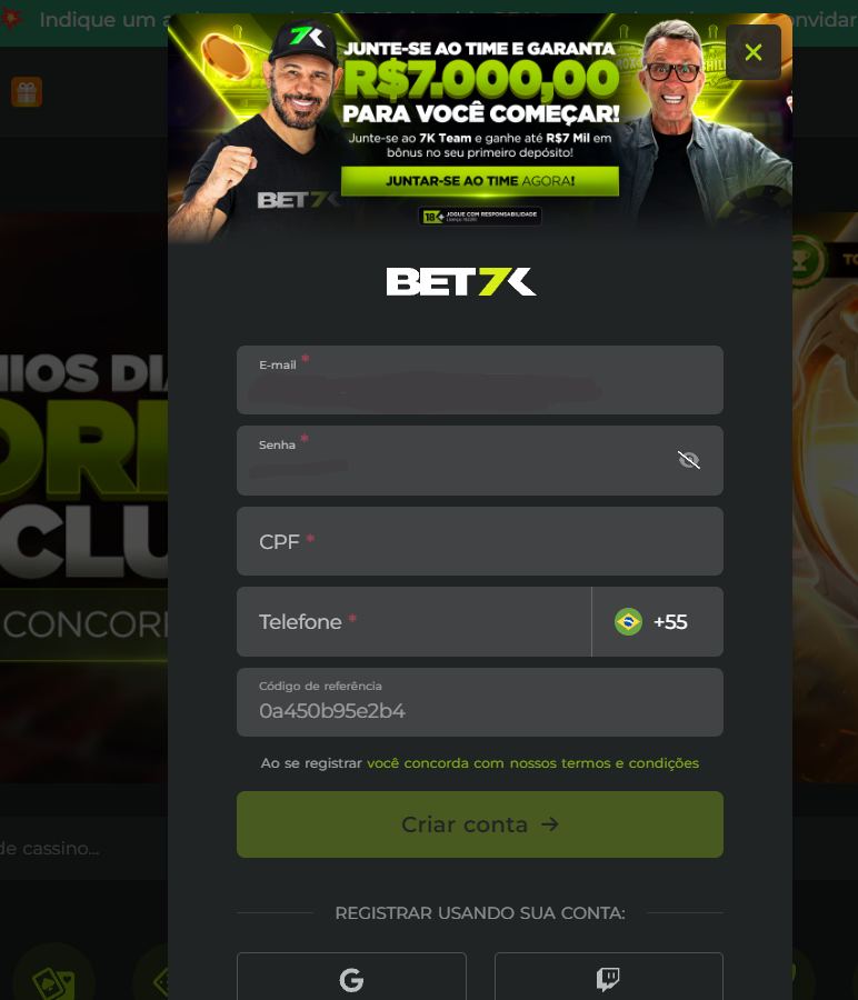 Registro e Uso do casino Bet7K