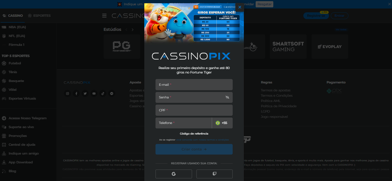 Como se registrar e navegar no CassinoPix?