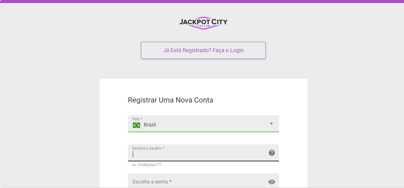 Como criar uma conta na Jackpot City